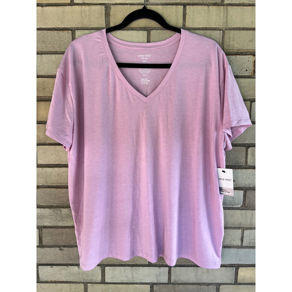 Nine West Soft-Spun V-Neck Tee Pink Short Sleeve Shirt Size XXL NWT